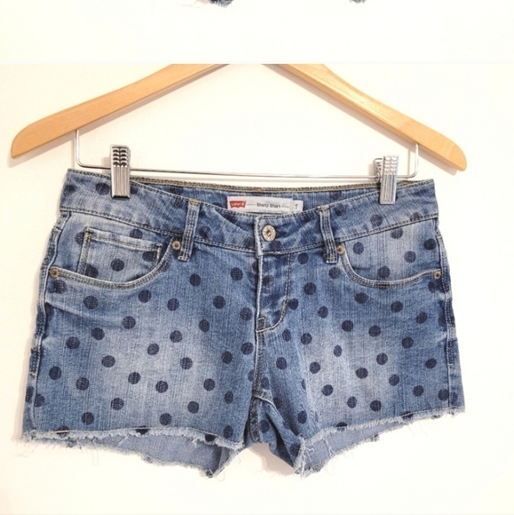 Levi's shortly short size 7 blue polka dot denim - Picture 2 of 15